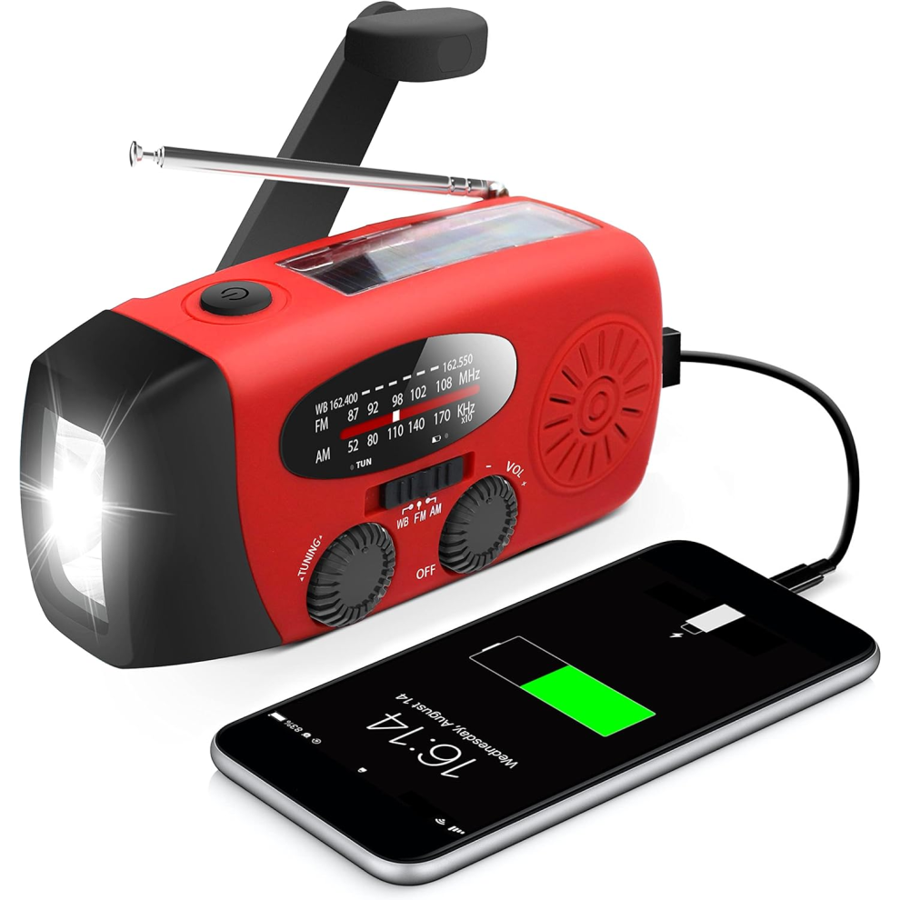 Emergency Hand Crank Self-Powe Am/Fm Solar Weather Radio With Led Flashlight(Red) Red 6976918064257