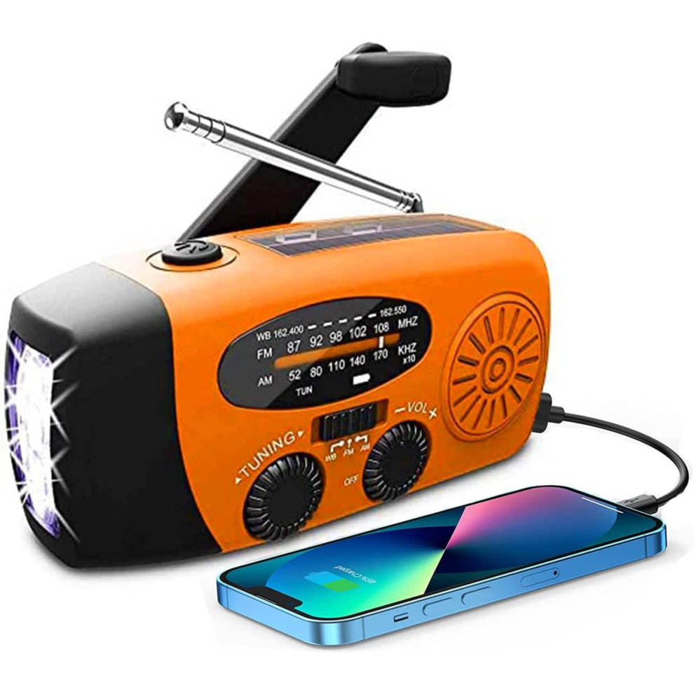 Photos - Radio / Clock Emergency Hand Crank Self-Powered AM/FM Solar Weather Radio with LED Flashlight(Orange)
