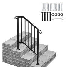 Matte Black Outdoor 2-Step Iron Handrail