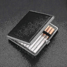 Cigarette Case for Men, Metal Cigarette Case Holder with Pu Leather Cover, Ultra-slim Tobacco Box Pocket Carrying Cigarette