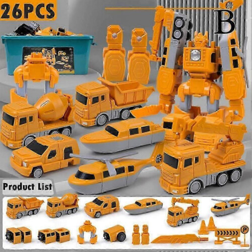 (26 piece set,Yellow)Magnetic Transform Engineering Car Assembled Toys