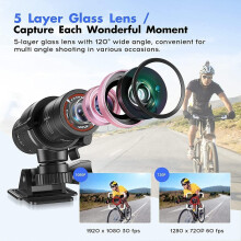 Fiets- of motoractiecamera 170 graden groothoek 1080p 30 IPS 8MP Mini USB opladen via DV-video