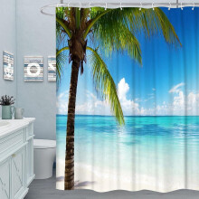 180 x 180 Design Douchegordijnen Zee Tropisch Palm Beach Textiel Lucht Wolken Schimmelwerend Gordijn