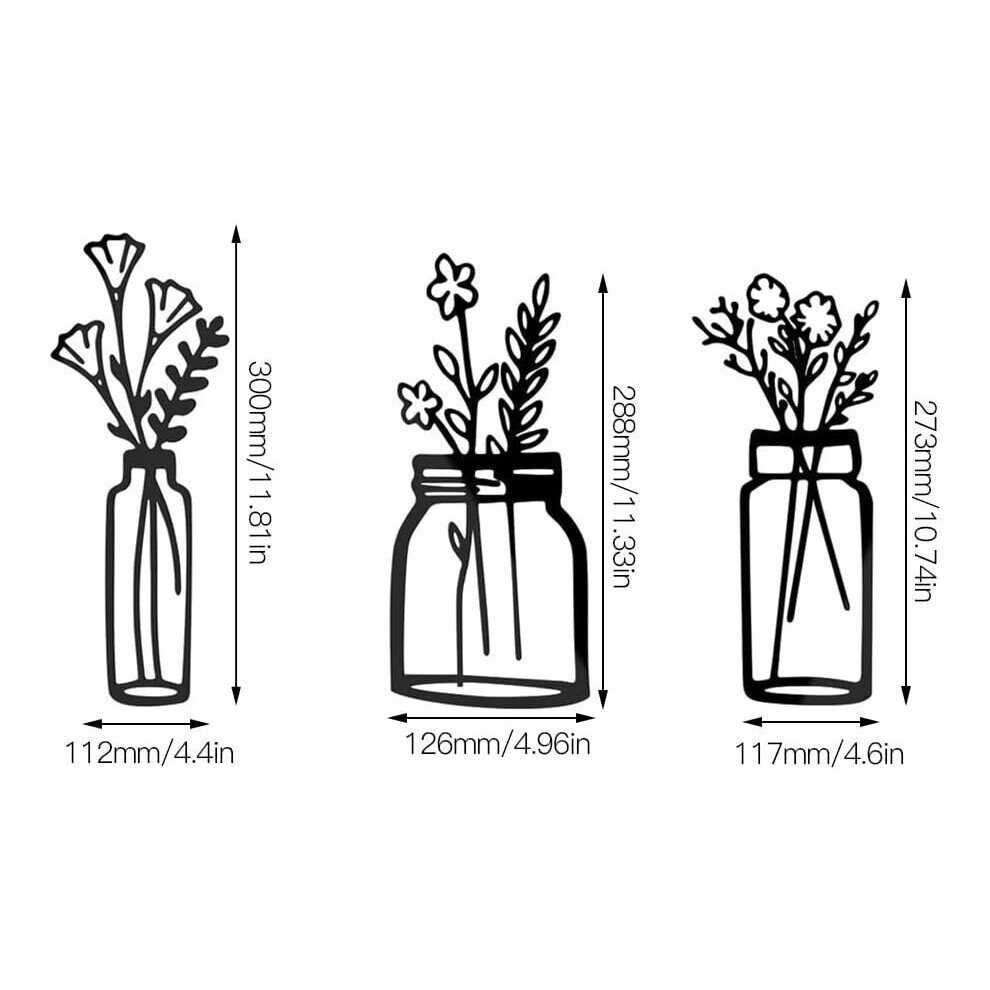 stuks zwarte decor bloemen Wandsculptuur Zelfklevende acryl spiegel Muurstickers Minimalistische vaaskunst