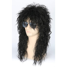 C021-370s 80S Halloween-asut Rocking Peruukki Punk Metal Rocking Disco Mullet Peruukki Musta Kihara