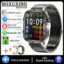 Robuste Militär-Smartwatch, GPS-Smartwatch für Männer, Amoled, 1,96 Zoll, HD-Gesundheitsmonitor, Bluetooth-Anruf,