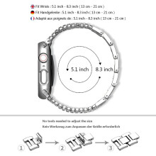 Hopeinen timanttinauha, joka on yhteensopiva Apple Watchin kanssa 38 mm 40 mm 41 mm naisten kiiltävä
