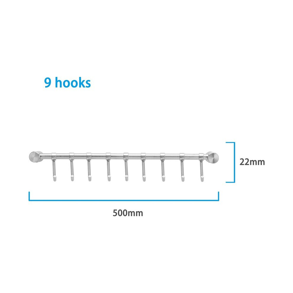 Barre De Suspension Cuisine Acier Inoxydable 40cm Avec 7 Crochets Amovibles - Rack Ustensiles Murale