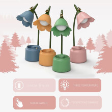 Lámpara de mesa LED vintage con forma de flor, lámpara de mesa táctil con protección para los ojos rosa