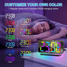 Orologio, orologio digitale a LED da 7,4 pollici, orologio a specchio con display a 11 colori, luce