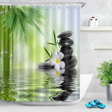 Spa suihkuverhot koukuilla, 180 x 200 cm Black Stones Orkideat Bambu vesikuvioiset kylpyverhot