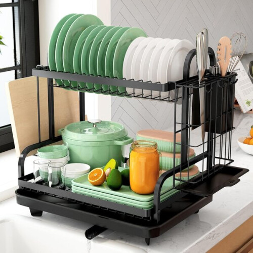 Dishwasher Tiered Dish Channel Multi-functional Dish Drying Rack Rust Resistant Kitchen Dish Drying 1
