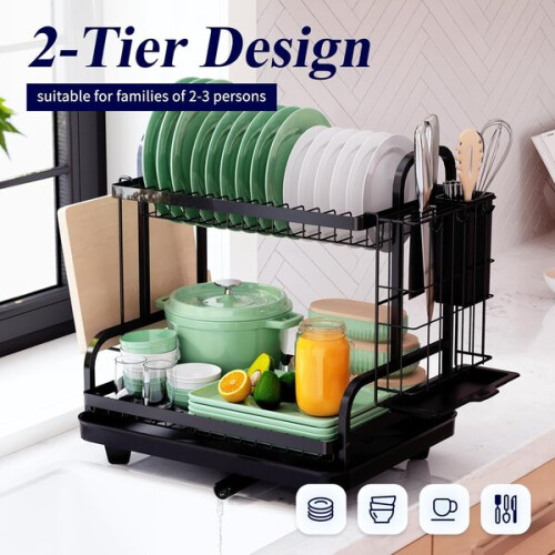 Dishwasher Tiered Dish Channel Multi-functional Dish Drying Rack Rust Resistant Kitchen Dish Drying 2