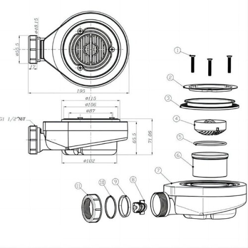 Bonde horizontale sans couvercle pour receveur de douche Ø90 2