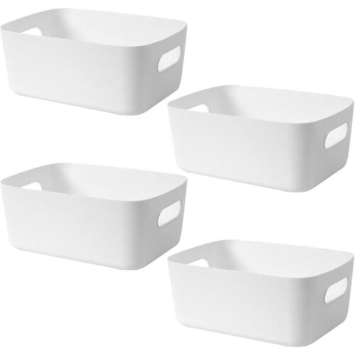 white plastic storage baskets that can be used for cosmetic storage, small organization and kitchen 1