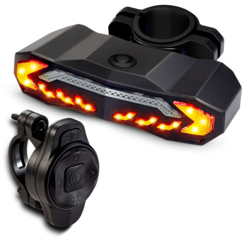 Bicycle turn signal and alarm, with mounting bracket, tail light with remote control, 5 lighting modes, 1