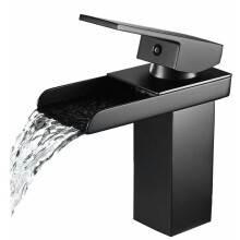 Wasserfall-Waschtischarmatur, Schwarzchrom, Einloch-Badarmatur, montiert, Messing-Waschbeckenarmatur,