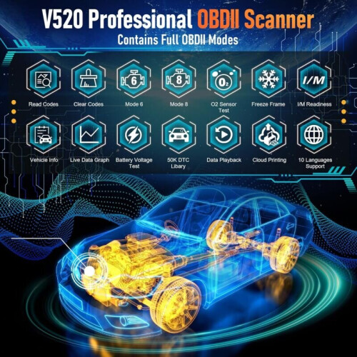 Scanner Professionelles OBD2-Scanner-Diagnosetool, Motorkontrollleuchten-Code-Scanner mit OBDII/EOBD-Reset