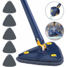 Scopa triangolare girevole a 360 con 6 mop - Mop telescopico per pavimenti in legno, finestre, pareti,