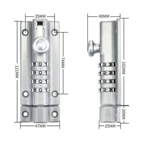 Coded Door Lock, 4 Recodeable Casters, Waterproof Gate Lock, Keyless Coded Lock with Super Secure One 2