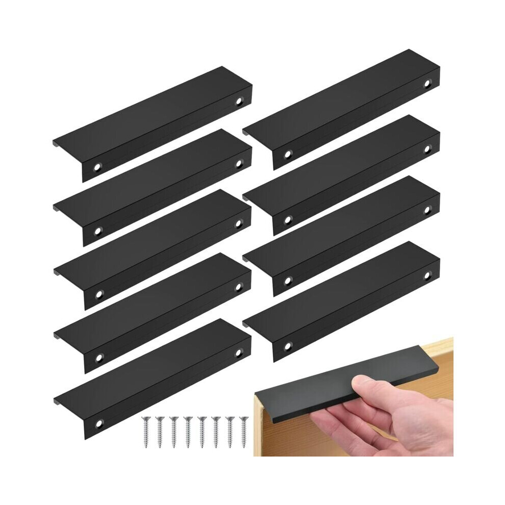 Lot de 10 poignées de meuble invisibles en aluminium, poignées de meuble noires pour commodes de bureau