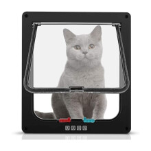 (XL, Zwart) Kattenluik met 4-weg magneet, Huisdierenluik voor katten en kleine honden, Kattenluik met