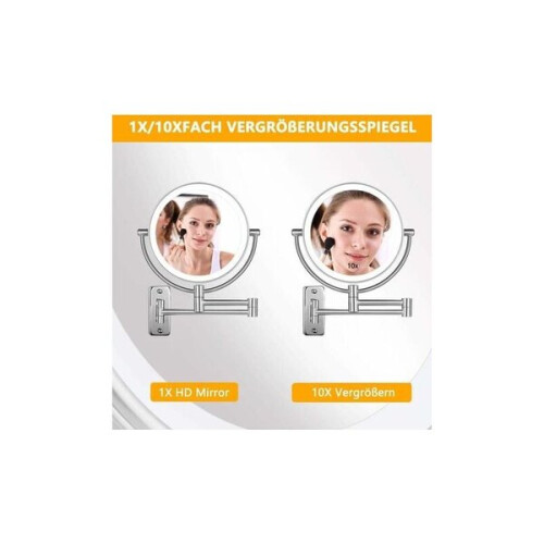 LED Makeup Mirror - Wall Mounted - 360 Rotating Double Sided Makeup Mirror - Foldable Strap. Dimmable 2
