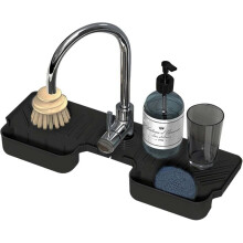 2 Silicone Kitchen Faucet Mats, Splash Guard, Countertop Splash Guard, Bar Splash Guard (Black)