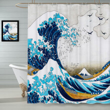 Japanilainen Kanagawa Wave suihkuverho 180x180cm polyesterikangas hometta hylkivä vedenpitävä pestävä