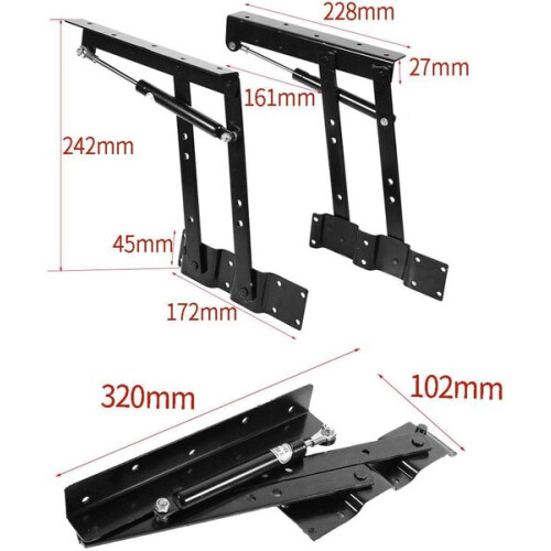 1 paire de mécanismes de table en acier robuste, pliables, noirs, avec charnière à ressort 2