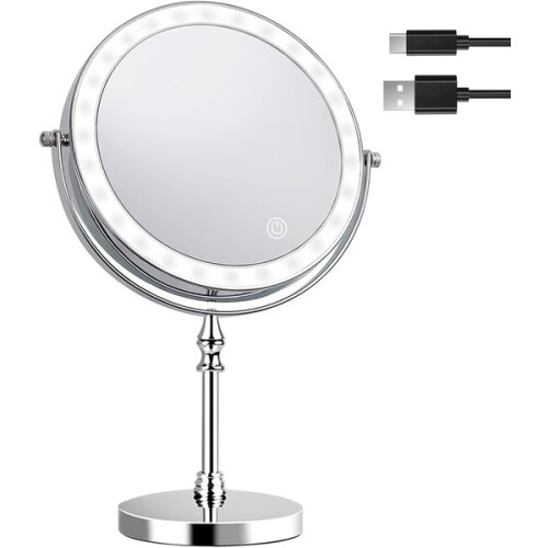 1x/10x Magnifying Makeup Mirror Illuminated Magnifying Mirror, 3 Adjustable Light Colors USB Charging 1