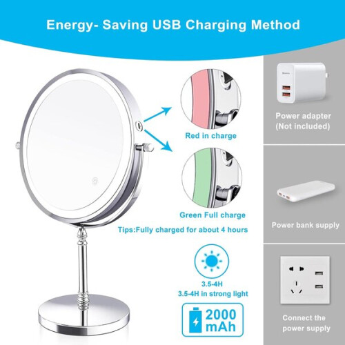 1x/10x Magnifying Makeup Mirror Illuminated Magnifying Mirror, 3 Adjustable Light Colors USB Charging 2