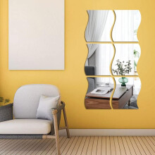6-pack 3D Wave Wandspiegels Acryl Wanddecoratie Woonkamer Slaapkamer Bank TV Spiegels
