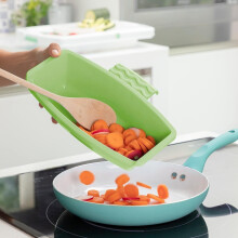 Groen - Uitschuifbare snijplank met 3-in-1 lade, bak en afdruiprek, deel 1