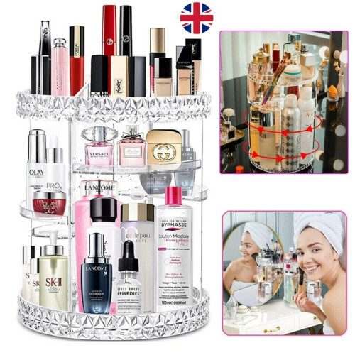 Large 360 Rotating Makeup Organizer Cosmetic Storage Box Perfume Stand