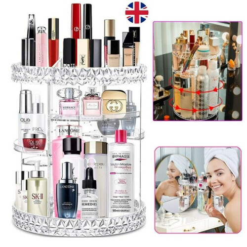 Large 360 Rotating Makeup Organizer Cosmetic Storage Box Perfume Stand 1