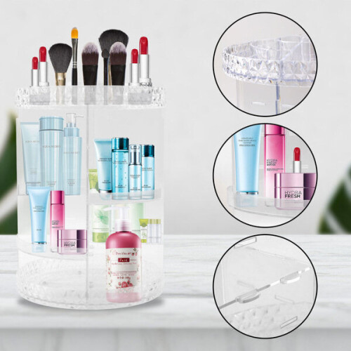 Large 360 Rotating Makeup Organizer Cosmetic Storage Box Perfume Stand 2