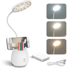 Lámpara de escritorio LED con portalápices y soporte para teléfono. Control táctil inalámbrico. Luz