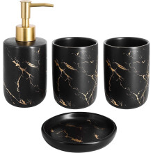 Set di 4 accessori da bagno in ceramica, inclusi dispenser di sapone, bicchiere e portasapone (nero)