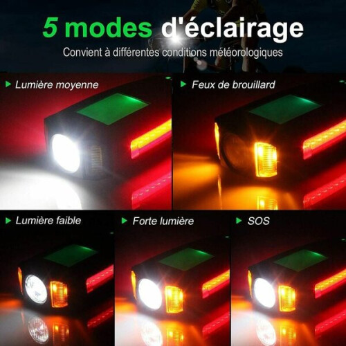 Éclairage de vélo, éclairage de vélo rechargeable USB avec compteur de vitesse, ordinateur de vélo, 2