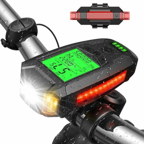 Éclairage de vélo, éclairage de vélo rechargeable USB avec compteur de vitesse, ordinateur de vélo, 1