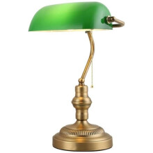 Lámpara de mesa estilo banquero retro vintage con cristal verde y pantalla de latón, E27 LED para cabecero