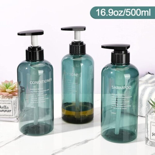 3 Pack Empty Pump Bottles, 500ml / 16.9oz Refillable Pump Bottle, Empty Shampoo Bottle for Shower Gel, 2