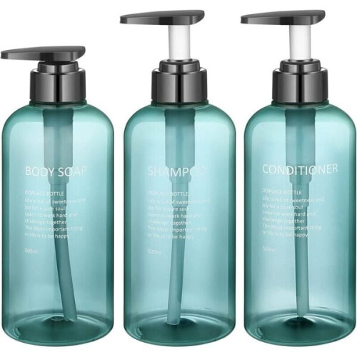 3 Pack Empty Pump Bottles, 500ml / 16.9oz Refillable Pump Bottle, Empty Shampoo Bottle for Shower Gel, 1