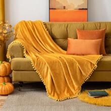 Fleece- und Samtdecke, flauschig, weich, warm, 150 x 200 cm, gelb