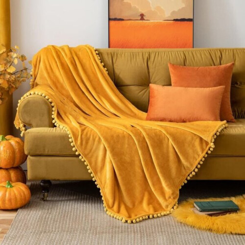 Coperta in pile e velluto, soffice, morbida, calda, 150 x 200 cm, gialla 1