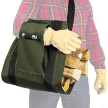 Große Kaminholztasche aus Canvas zur Aufbewahrung von Kaminholz, grün, 95 x 43 cm