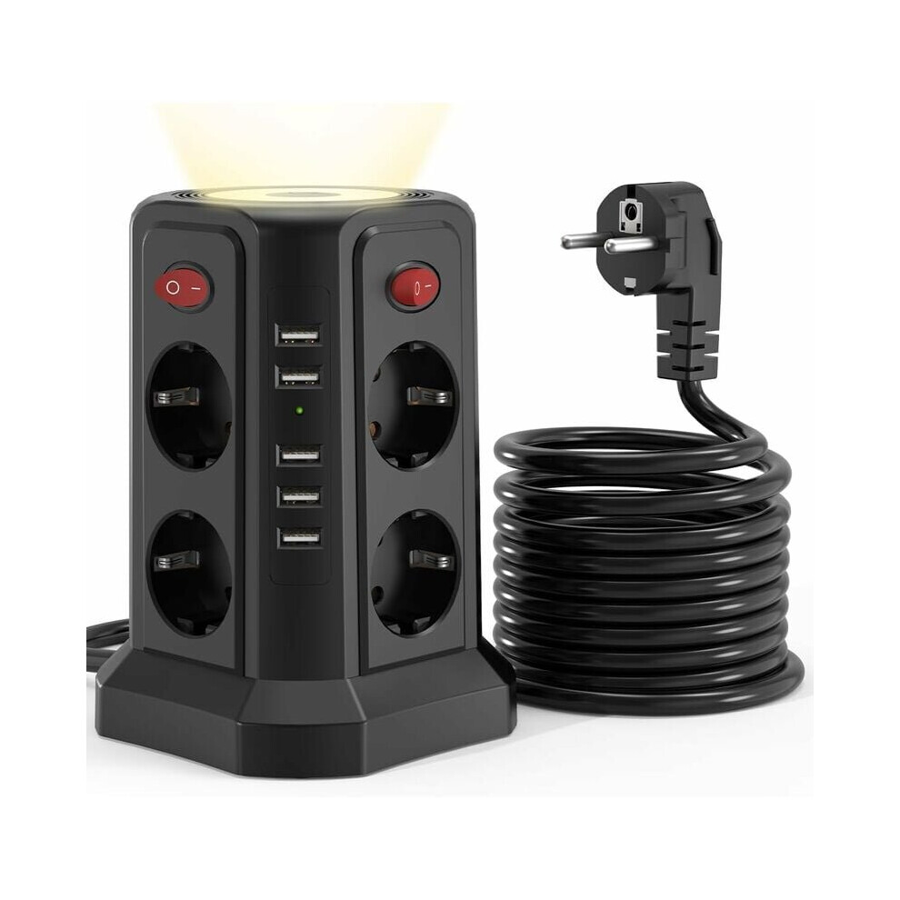 Power Supply SPTS Tower Power Strip Surge Protector with 8 Outlets 4 Individual Switches and 5 USB Ports
