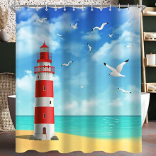 180 x 180 cm Leuchtturm-Duschvorhang, beschwerter Saum, schimmelresistent, wasserabweisend, waschbar,
