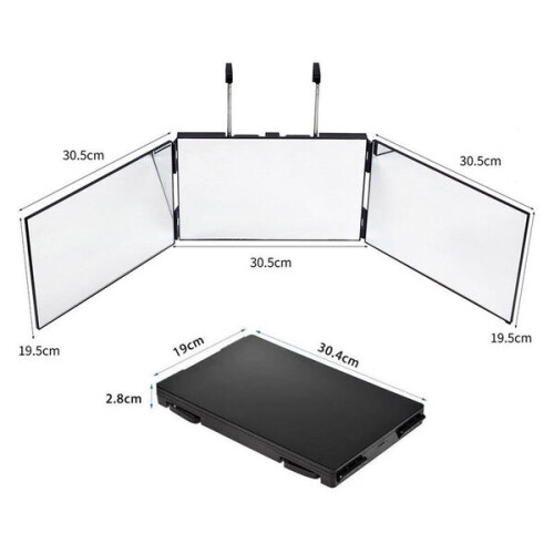 Three-way folding mirror 360 degree mirror for men's barber shops black without LED 1